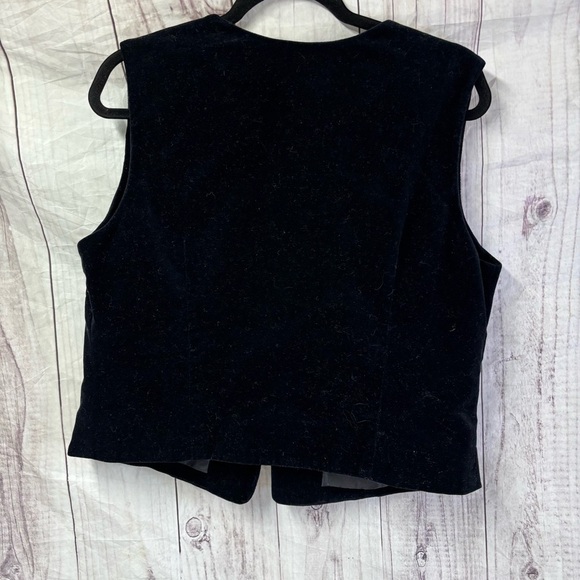 Vintage Black velvet Academia Embroidered Button Up Floral V-Neck Vest 14 - Picture 3 of 7